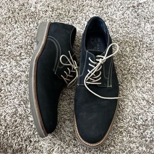 Men's Black Derby Shoes with Contrast Stitching and Cream Laces wallin and bros